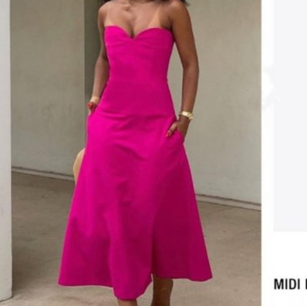 Zara bustier midi dress fuschia/pink Size S & M. BNWT - Picture 6 of 10